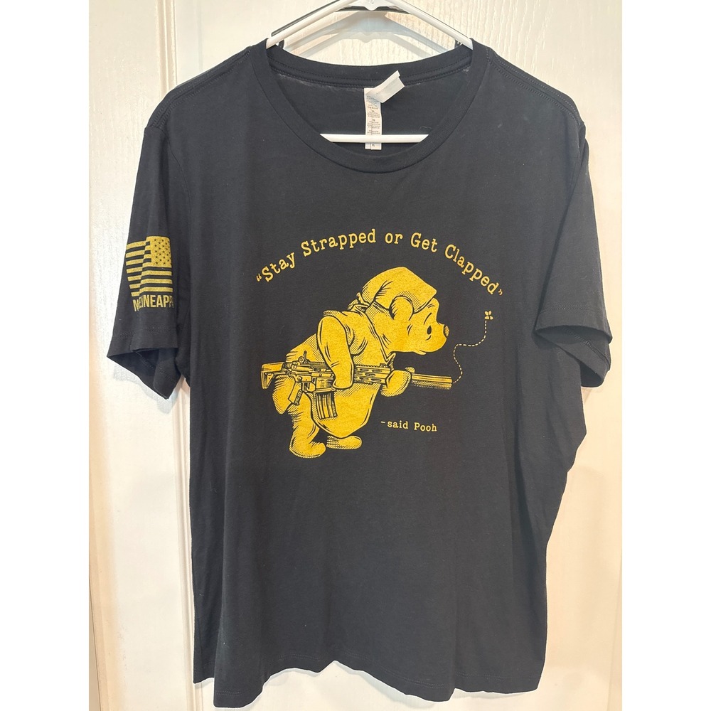 Nine Line Stay Strapped or Get Clapped Pooh Graphic T-Shirt Mens XL Black Yellow